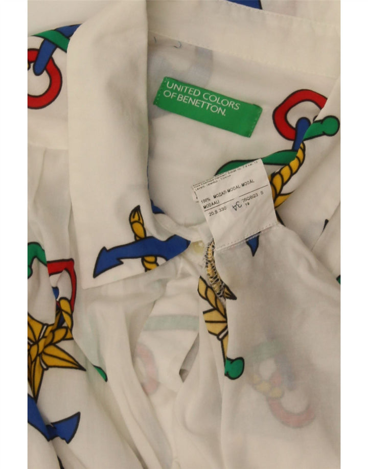 Benetton Womens Abstract Pattern Shirt UK 16 Large White Modal