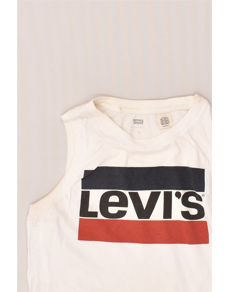 LEVI'S Womens Crop Graphic Vest Top UK 6 XS Off White Cotton | Vintage Levi's | Thrift | Second-Hand Levi's | Used Clothing | Messina Hembry 