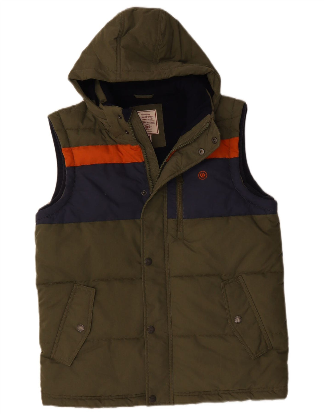 Fat Face Mens Hooded Padded Gilet UK 38 Medium Khaki Colourblock Polyester