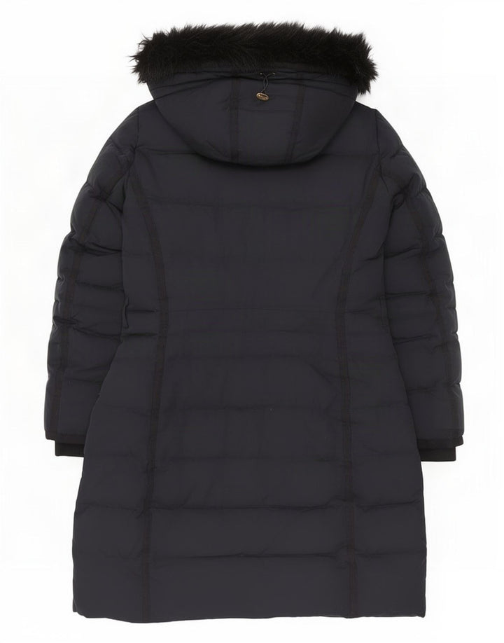 Zara Womens Hooded Padded Coat UK 16 Large Navy Blue Polyester