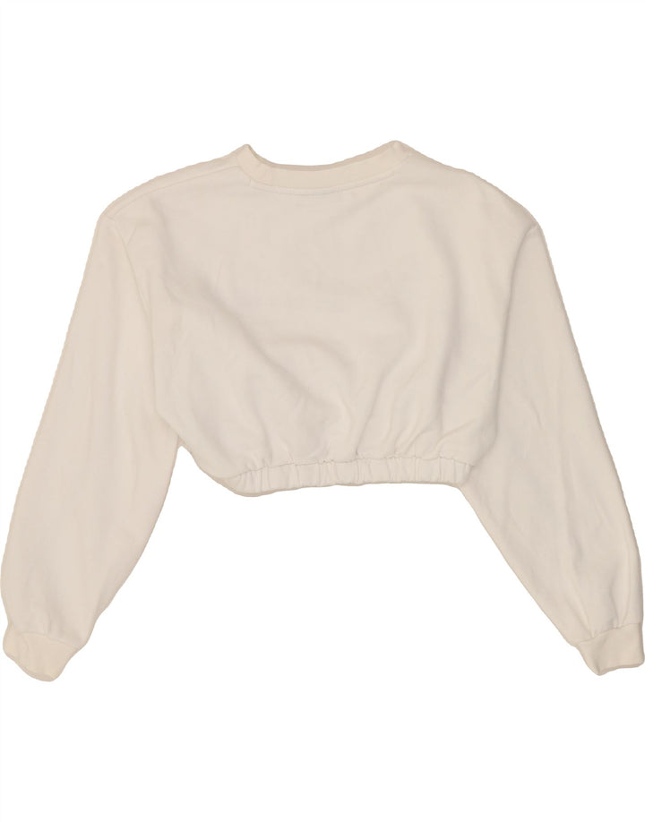 ADIDAS Womens Crop Sweatshirt Jumper UK 10 Small  White Cotton Vintage Adidas and Second-Hand Adidas from Messina Hembry 