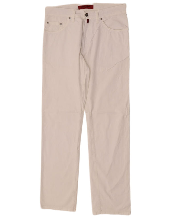 Pierre Cardin Mens Straight Casual Trousers W32 L32 White Cotton