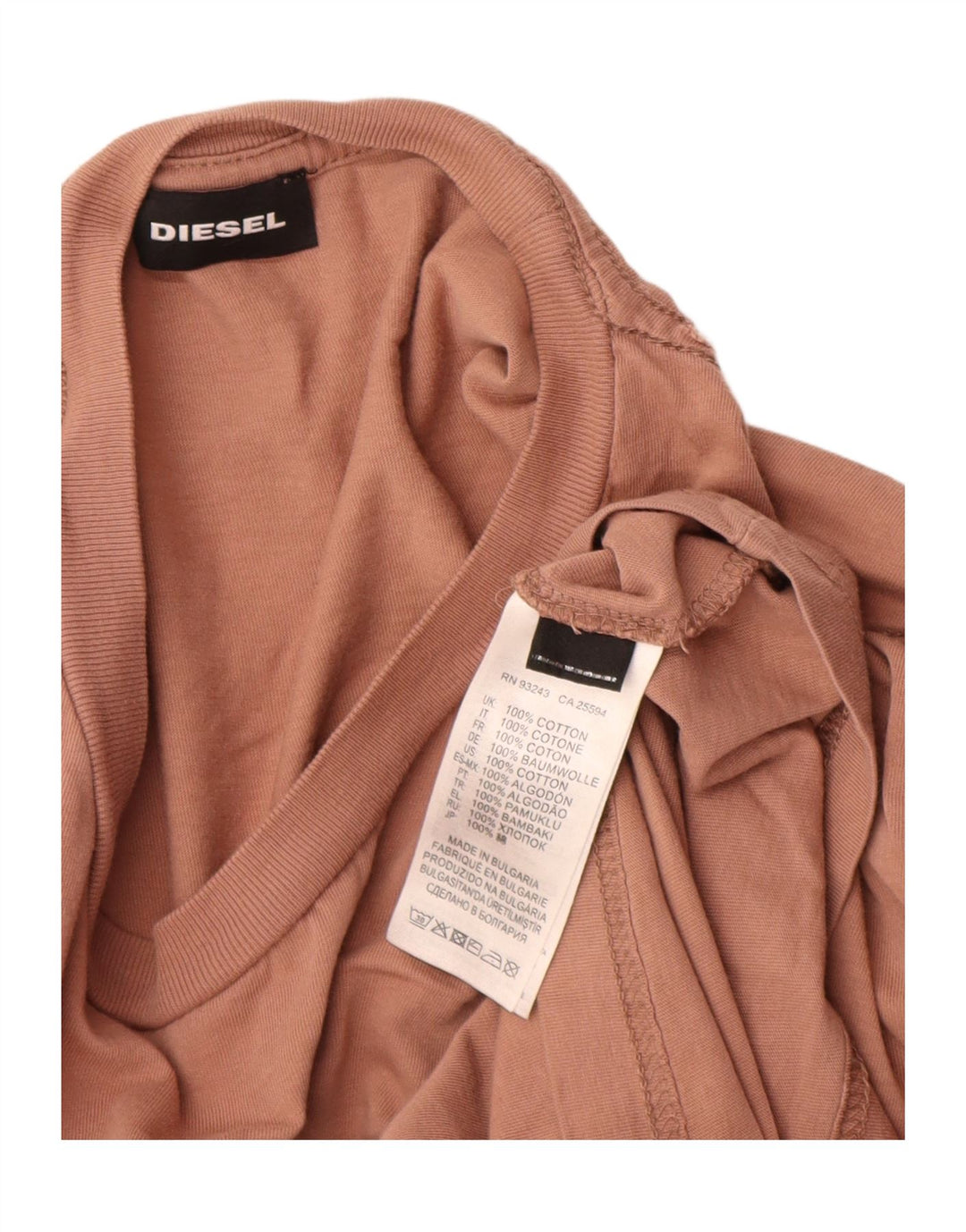 Diesel Mens Graphic Top Long Sleeve Large Brown Cotton