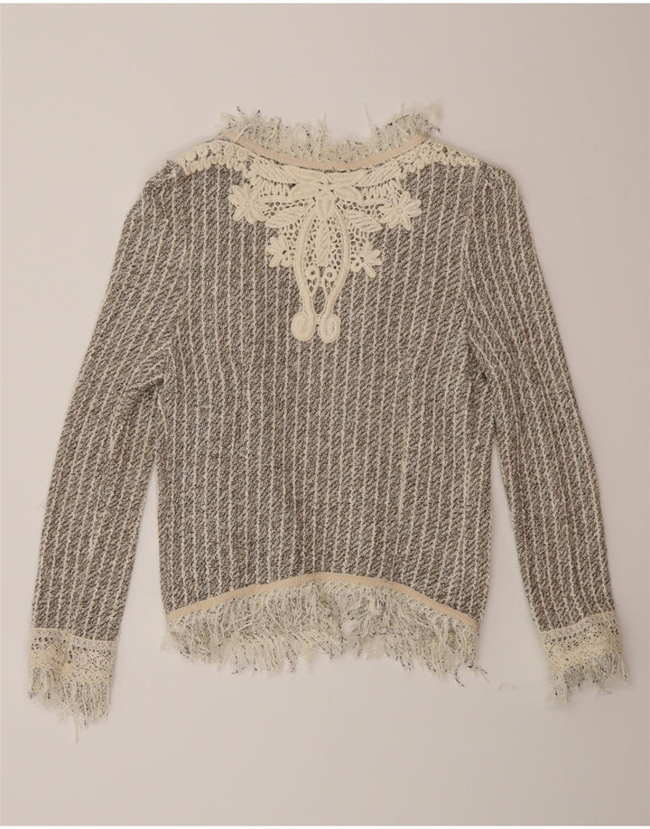 Zara Womens Open Cardigan Sweater UK 12 Medium Grey Striped