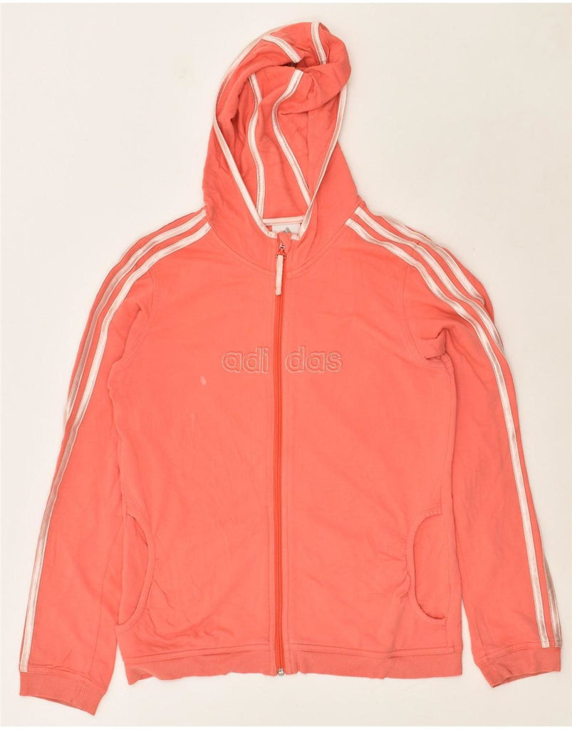 ADIDAS Girls Graphic Zip Hoodie Sweater 15-16 Years 2XL Pink Cotton Vintage Adidas and Second-Hand Adidas from Messina Hembry 