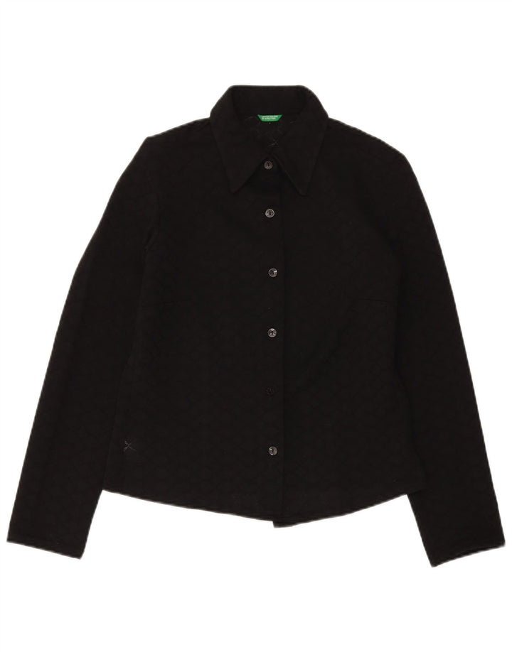 BENETTON Womens Crop Shirt Blouse IT 46 Large Black Polyester