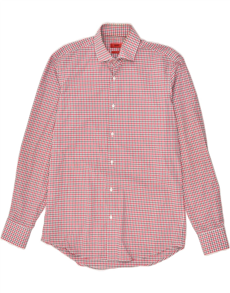 HUGO BOSS Mens Regular Fit Shirt Size 39  15 1/2 Medium Red Check Cotton | Vintage Hugo Boss | Thrift | Second-Hand Hugo Boss | Used Clothing | Messina Hembry 