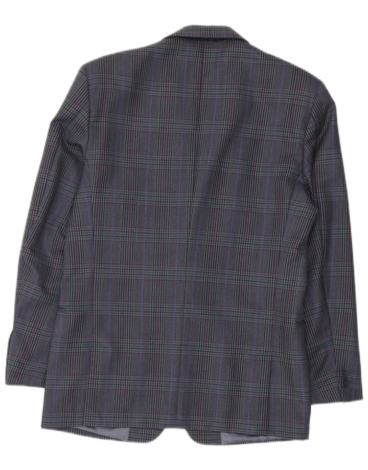 Tomary Mens 2 Button Blazer Jacket IT 48 Medium Blue Houndstooth