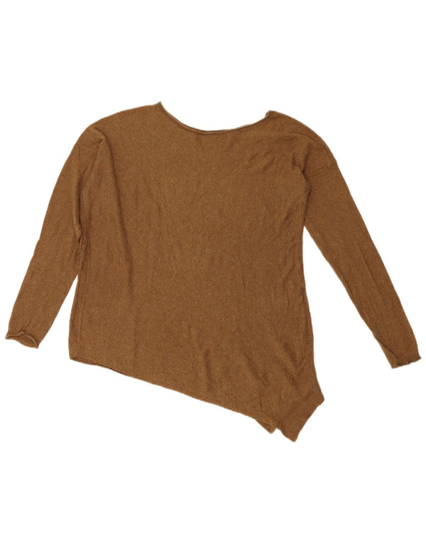 Zara Womens Asymmetric Boat Neck Jumper Sweater UK 14 Medium Brown