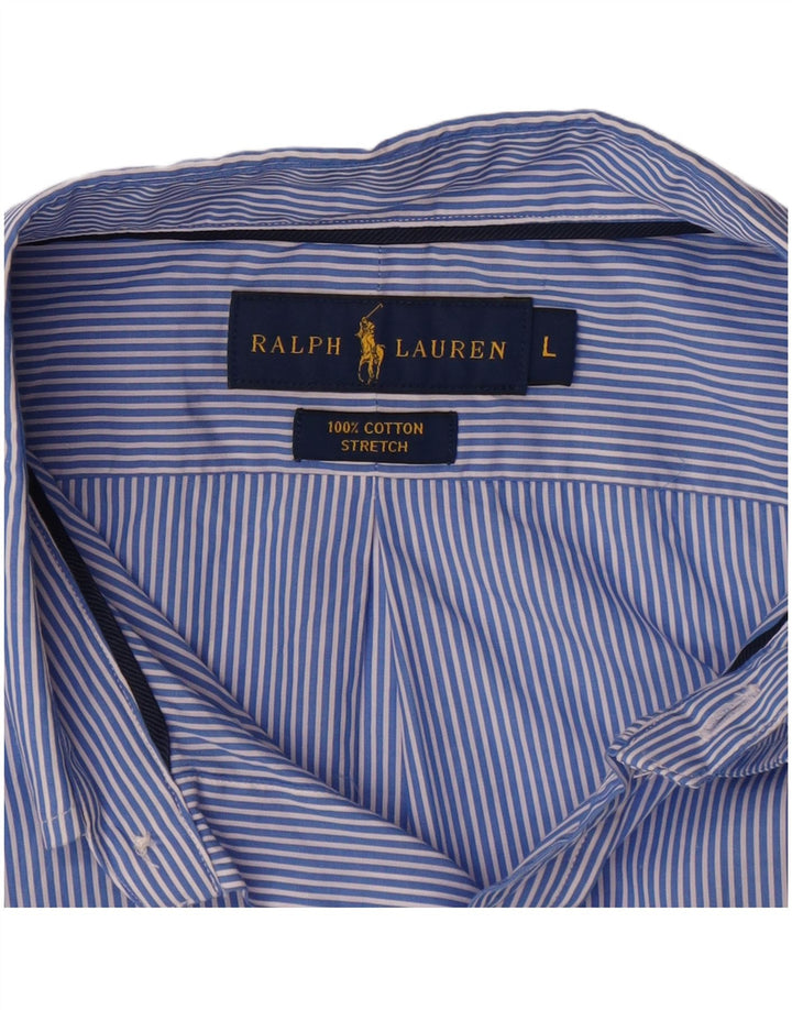 RALPH LAUREN Mens Stretch Shirt Large Blue Pinstripe Cotton