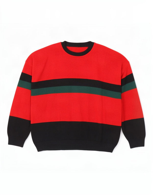 Vintage Mens Regular Fit Crew Neck Jumper Sweater UK 42 Large Red Striped