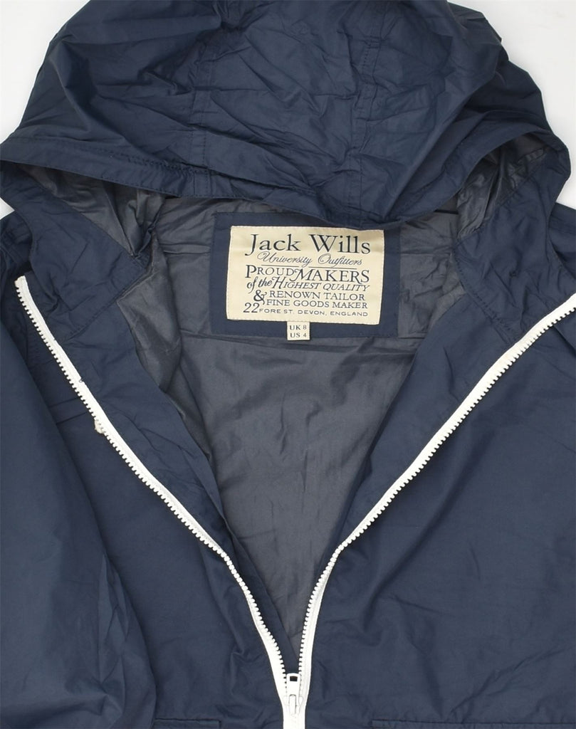 JACK WILLS Womens Hooded Rain Jacket UK 8 Small  Navy Blue Nylon | Vintage Jack Wills | Thrift | Second-Hand Jack Wills | Used Clothing | Messina Hembry 