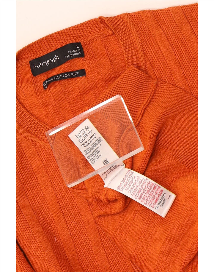 Marks & Spencer Mens Autograph Crew Neck Jumper Sweater Large Orange Cotton