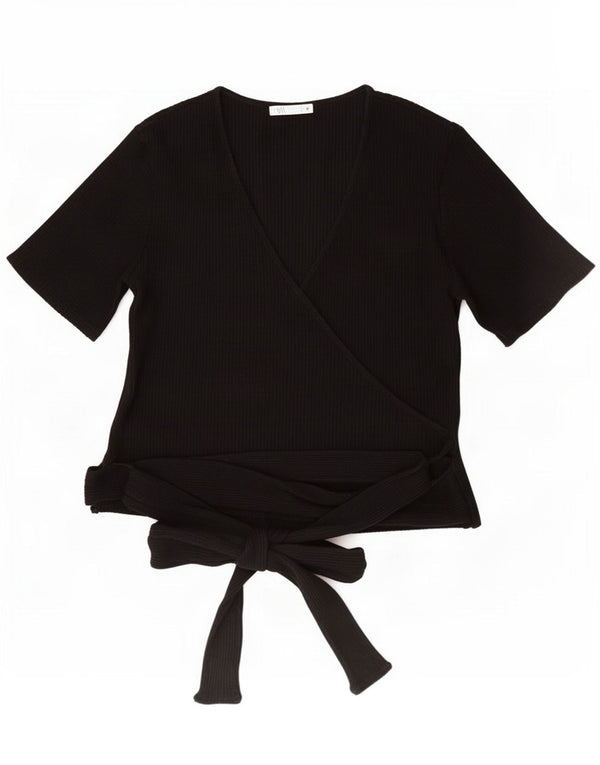 Zara Womens Crop Blouse Top UK 18 XL Black Cotton