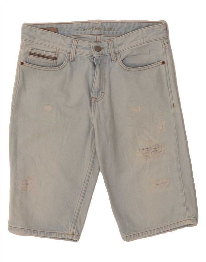 CALVIN KLEIN Mens Distressed Denim Shorts W30 Medium Blue Cotton Vintage Calvin Klein and Second-Hand Calvin Klein from Messina Hembry 