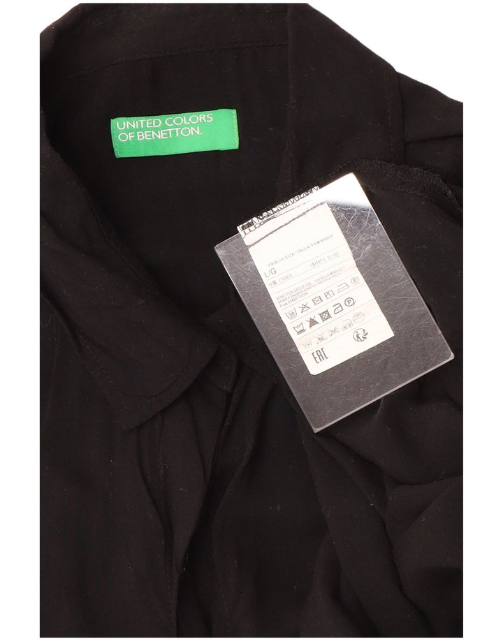 Benetton Womens Oversized Shirt Blouse UK 16 Large Black Viscose