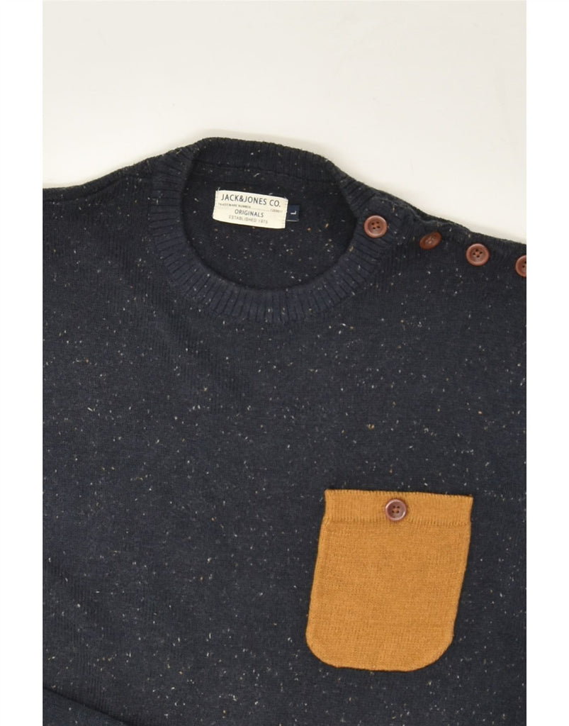 JACK & JONES Mens Crew Neck Jumper Sweater Large Navy Blue Flecked Cotton | Vintage Jack & Jones | Thrift | Second-Hand Jack & Jones | Used Clothing | Messina Hembry 