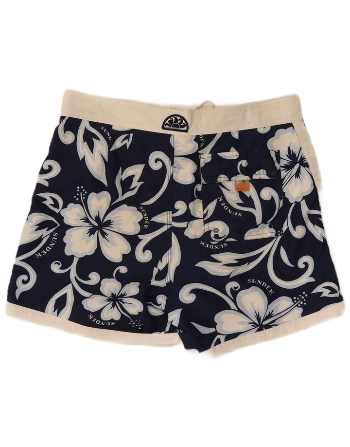 Sundek Mens Swimming Shorts Medium  Navy Blue Floral Polyester