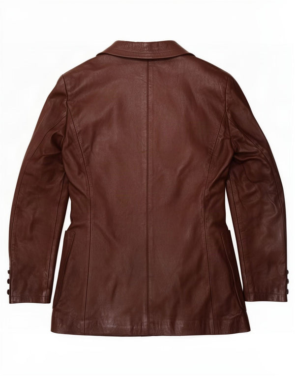 Vintage Womens Double Breasted Leather Blazer Jacket IT 44 Medium Brown