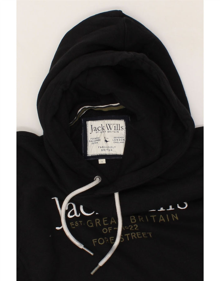 JACK WILLS Mens Graphic Hoodie Jumper Small Black Cotton Vintage Jack Wills and Second-Hand Jack Wills from Messina Hembry 