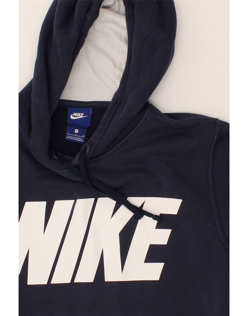 NIKE Womens Graphic Hoodie Jumper UK 10 Small Navy Blue Cotton | Vintage Nike | Thrift | Second-Hand Nike | Used Clothing | Messina Hembry 
