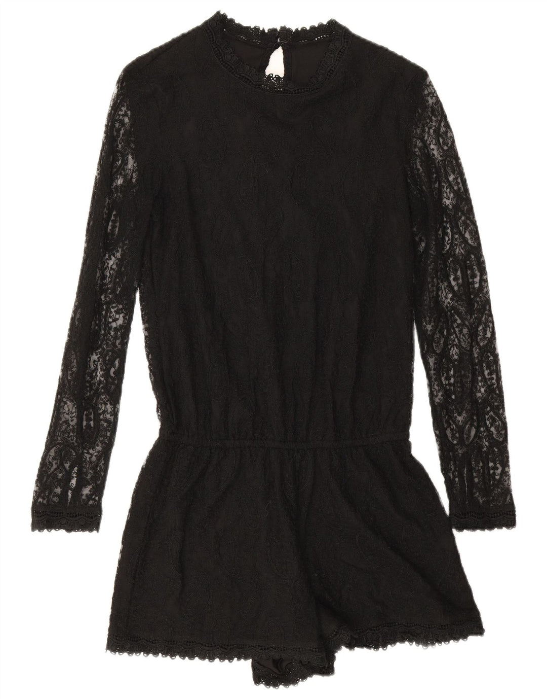 Zara Womens Long Sleeve Playsuit UK 10 Small  Black Paisley Polyester