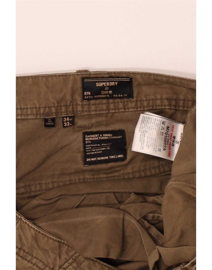 Superdry Mens Straight Cargo Trousers W34 L32 Khaki Cotton