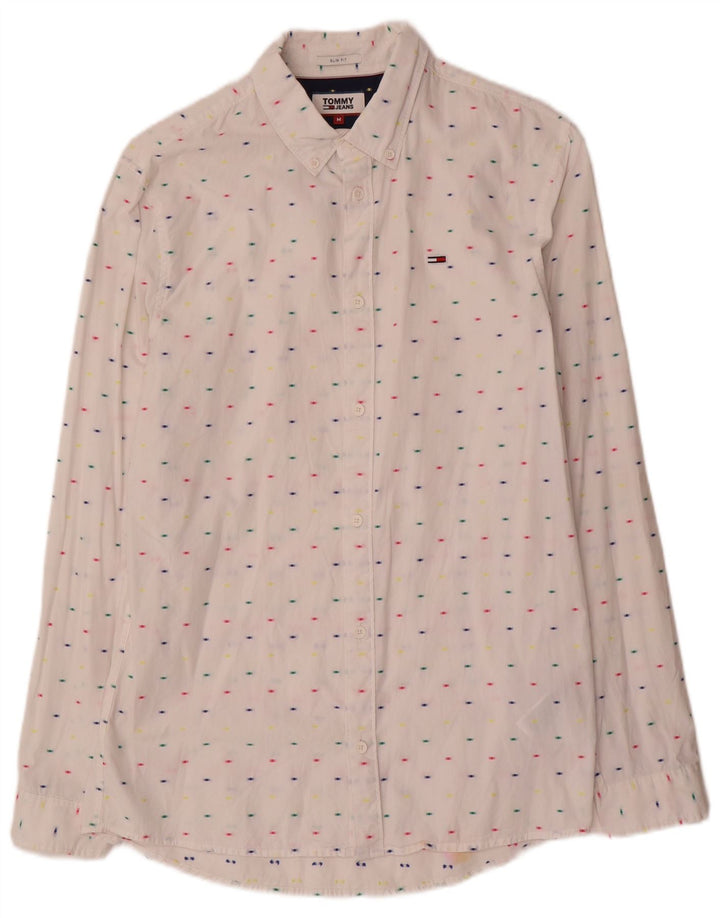 Tommy Hilfiger Mens Slim Fit Shirt Medium White Spotted Cotton