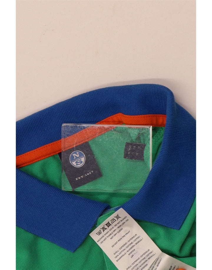 North Sails Mens Polo Shirt Large Green Colourblock Cotton