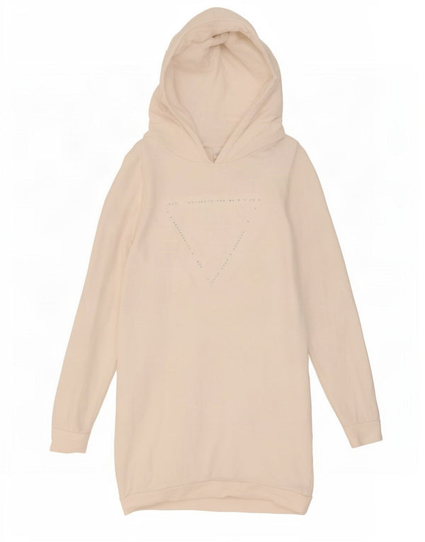 Guess Girls Hooded Sweatshirt Jumper Dress 13-14 Years White Cotton