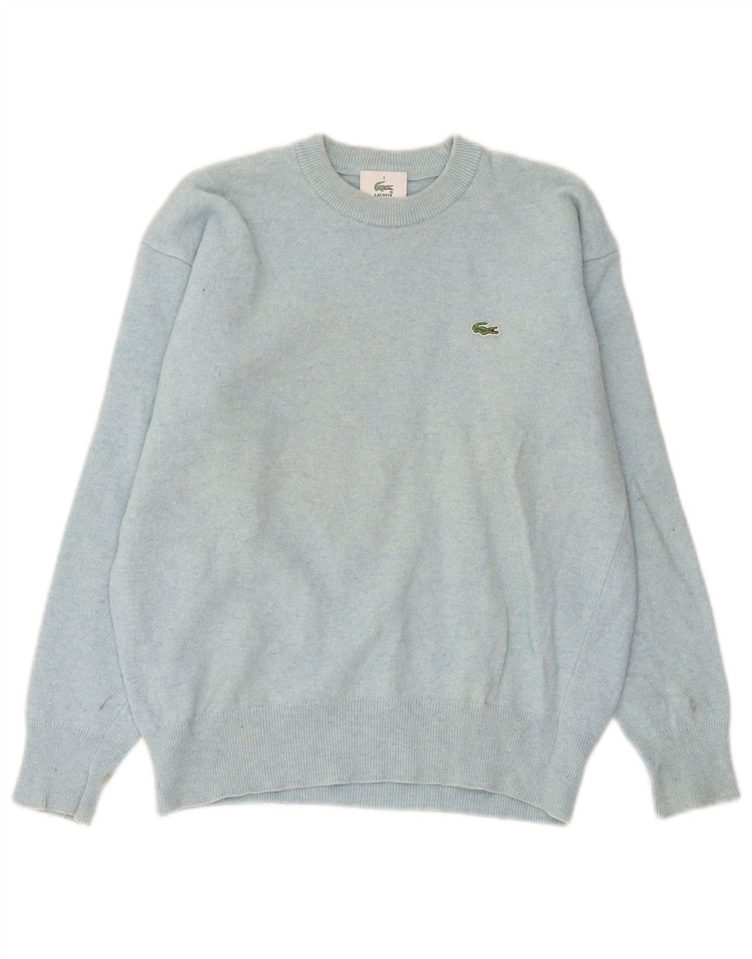 Lacoste Mens Crew Neck Jumper Sweater Size 3 Small Blue Lambswool