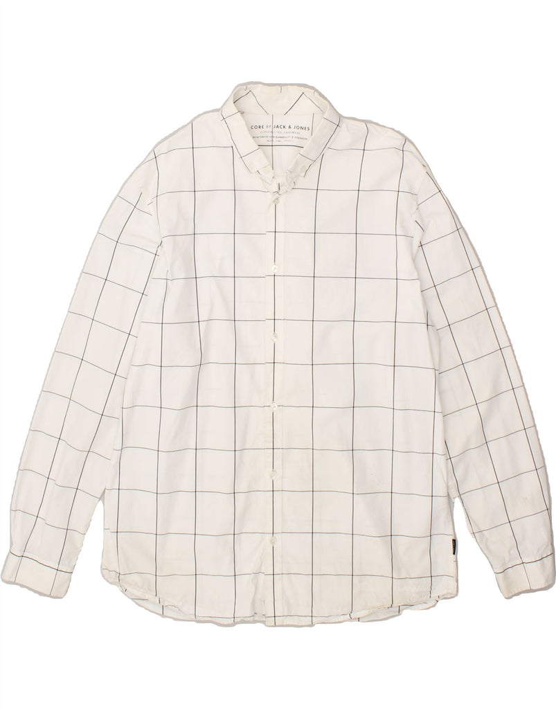 JACK & JONES Mens Shirt 2XL White Check Cotton | Vintage Jack & Jones | Thrift | Second-Hand Jack & Jones | Used Clothing | Messina Hembry 