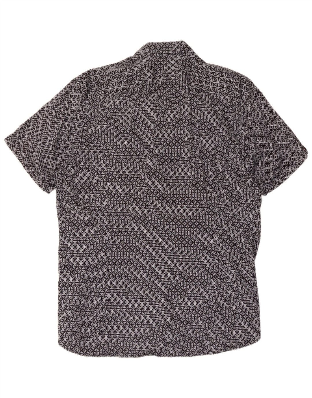 Ted Baker Mens Short Sleeve Shirt Size 4 Large Navy Blue Geometric Cotton