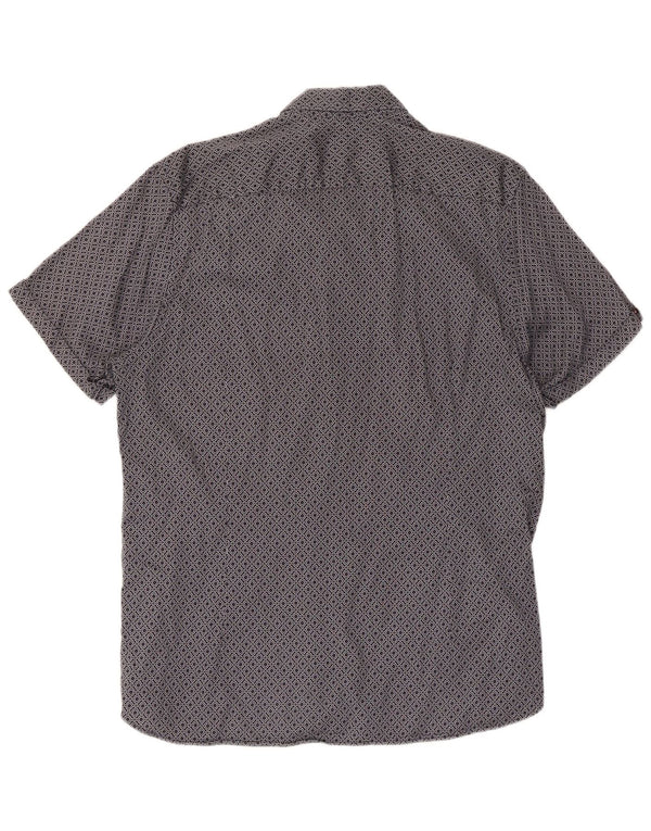 Ted Baker Mens Short Sleeve Shirt Size 4 Large Navy Blue Geometric Cotton