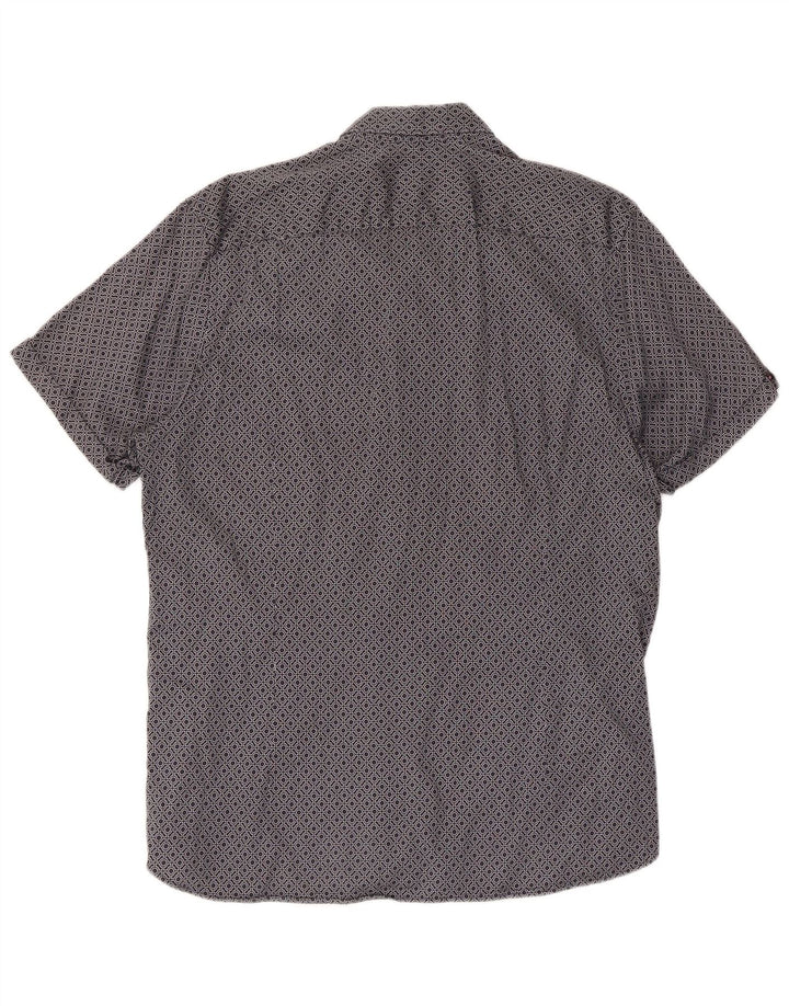 Ted Baker Mens Short Sleeve Shirt Size 4 Large Navy Blue Geometric Cotton