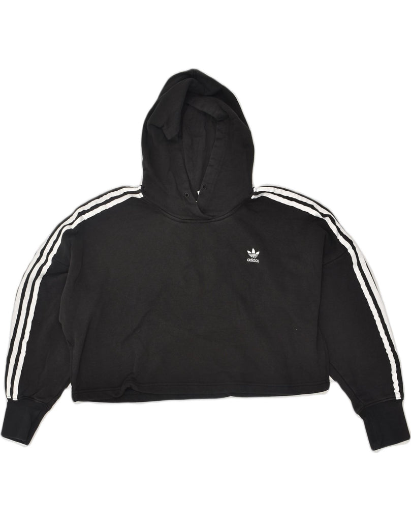 ADIDAS Womens Crop Hoodie Jumper UK 10 Small  Black Cotton | Vintage Adidas | Thrift | Second-Hand Adidas | Used Clothing | Messina Hembry 