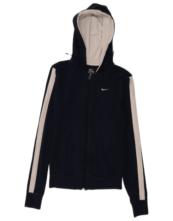 Nike Womens Zip Hoodie Sweater UK 10 Small Navy Blue Colourblock