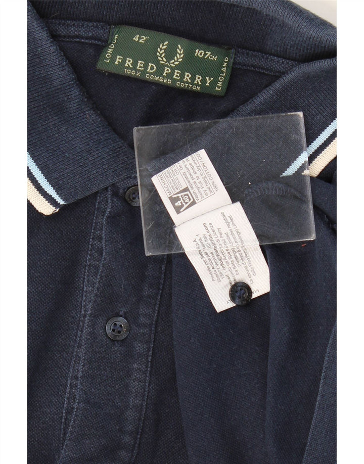 FRED PERRY Mens Polo Shirt Medium Navy Blue Cotton