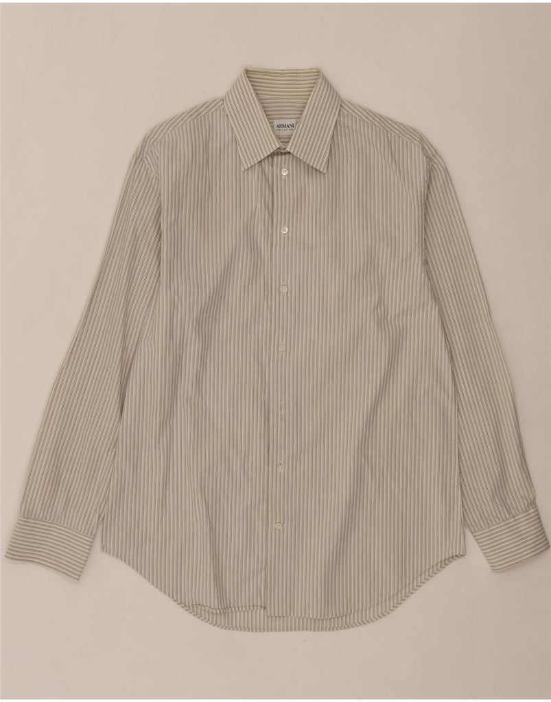 ARMANI COLLEZIONI Mens Shirt Medium Grey Striped Cotton Vintage Armani Collezioni and Second-Hand Armani Collezioni from Messina Hembry 