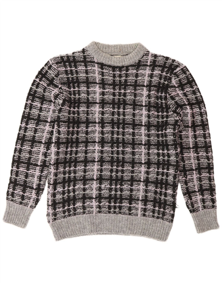 Zara Mens Crew Neck Jumper Sweater Medium Grey Check Acrylic