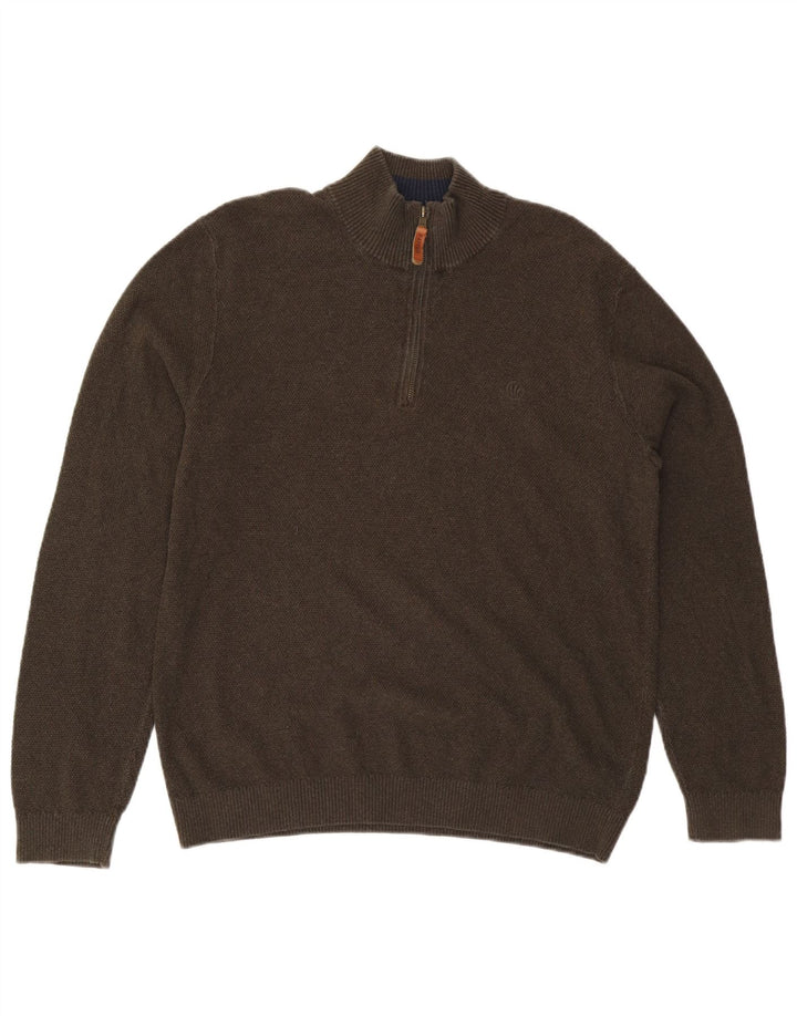 Fat Face Mens Zip Neck Jumper Sweater Large Khaki Cotton