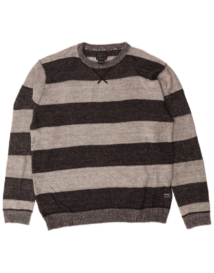 Billabong Mens Crew Neck Jumper Sweater Large Grey Striped Acrylic