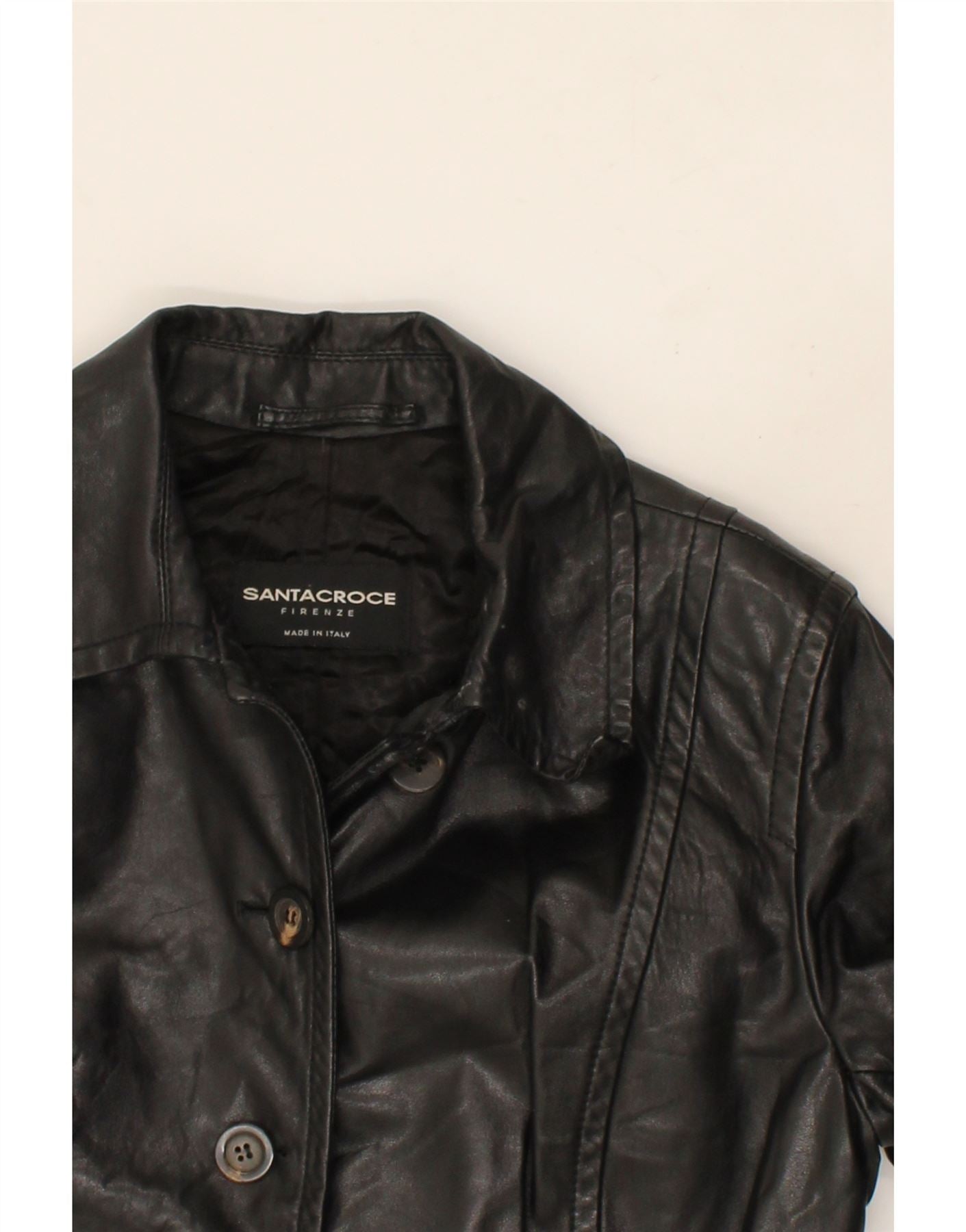SANTACROCE Womens Leather Coat UK 12 Medium Black Leather 