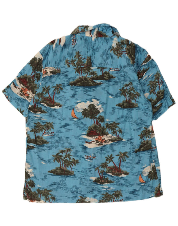 Vintage Mens Short Sleeve Hawaiian Shirt XL Blue Cotton