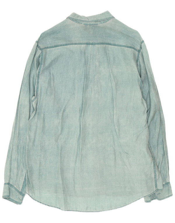 Vintage Mens Denim Shirt Medium Green Silk