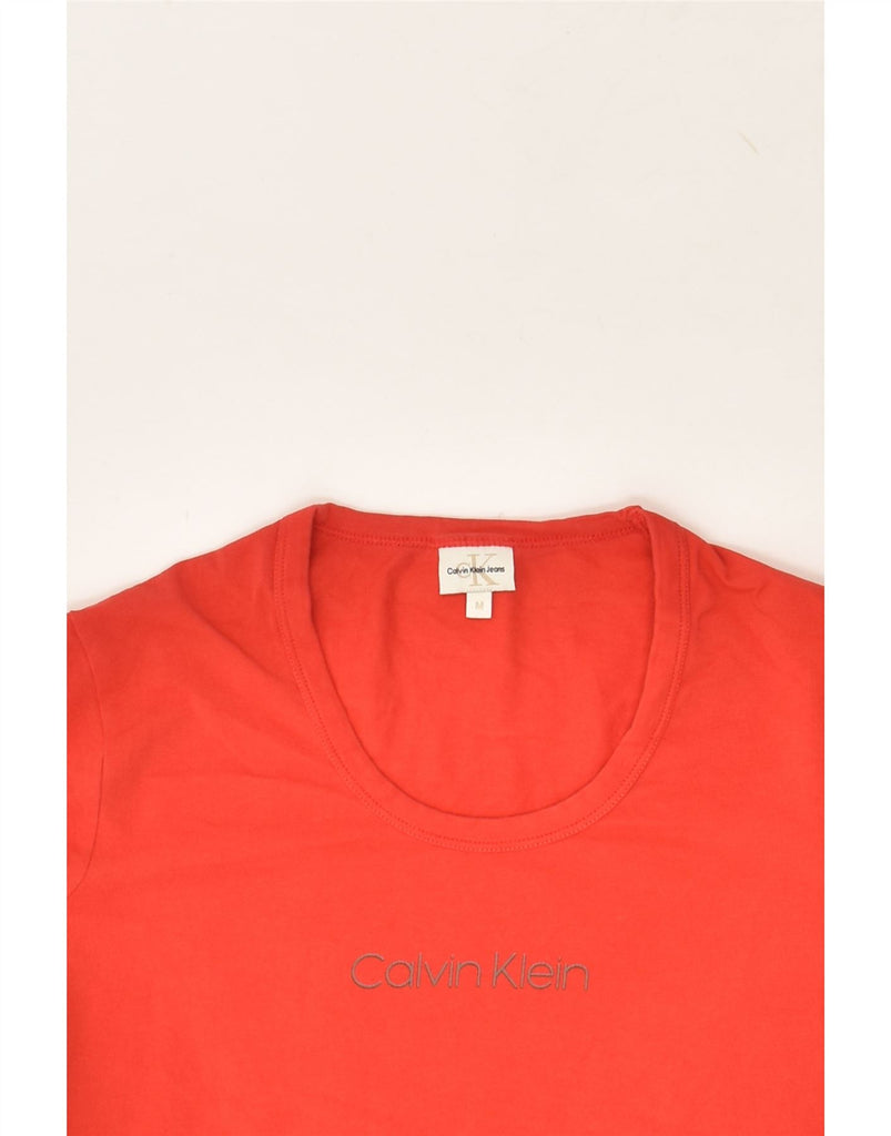 CALVIN KLEIN Womens Graphic Top 3/4 Sleeve UK 12 Medium Red | Vintage Calvin Klein | Thrift | Second-Hand Calvin Klein | Used Clothing | Messina Hembry 