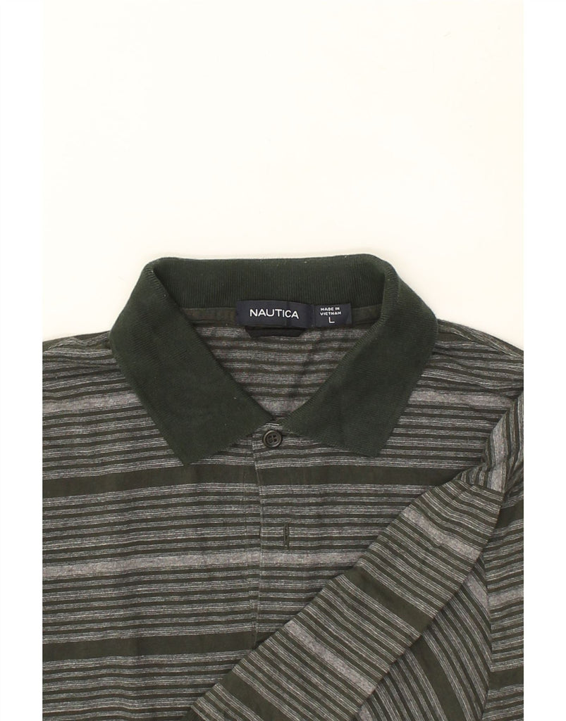 NAUTICA Mens Polo Shirt Large Grey Striped Cotton | Vintage Nautica | Thrift | Second-Hand Nautica | Used Clothing | Messina Hembry 