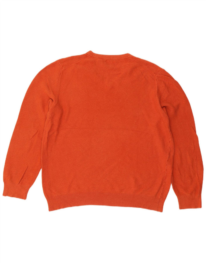 IZOD Mens V-Neck Jumper Sweater XL Orange Cotton