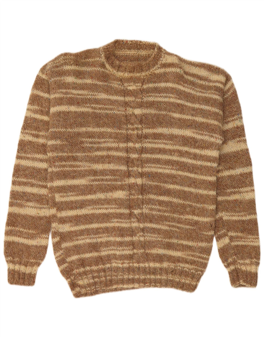 VINTAGE Mens Crew Neck Jumper Sweater Medium Brown Striped