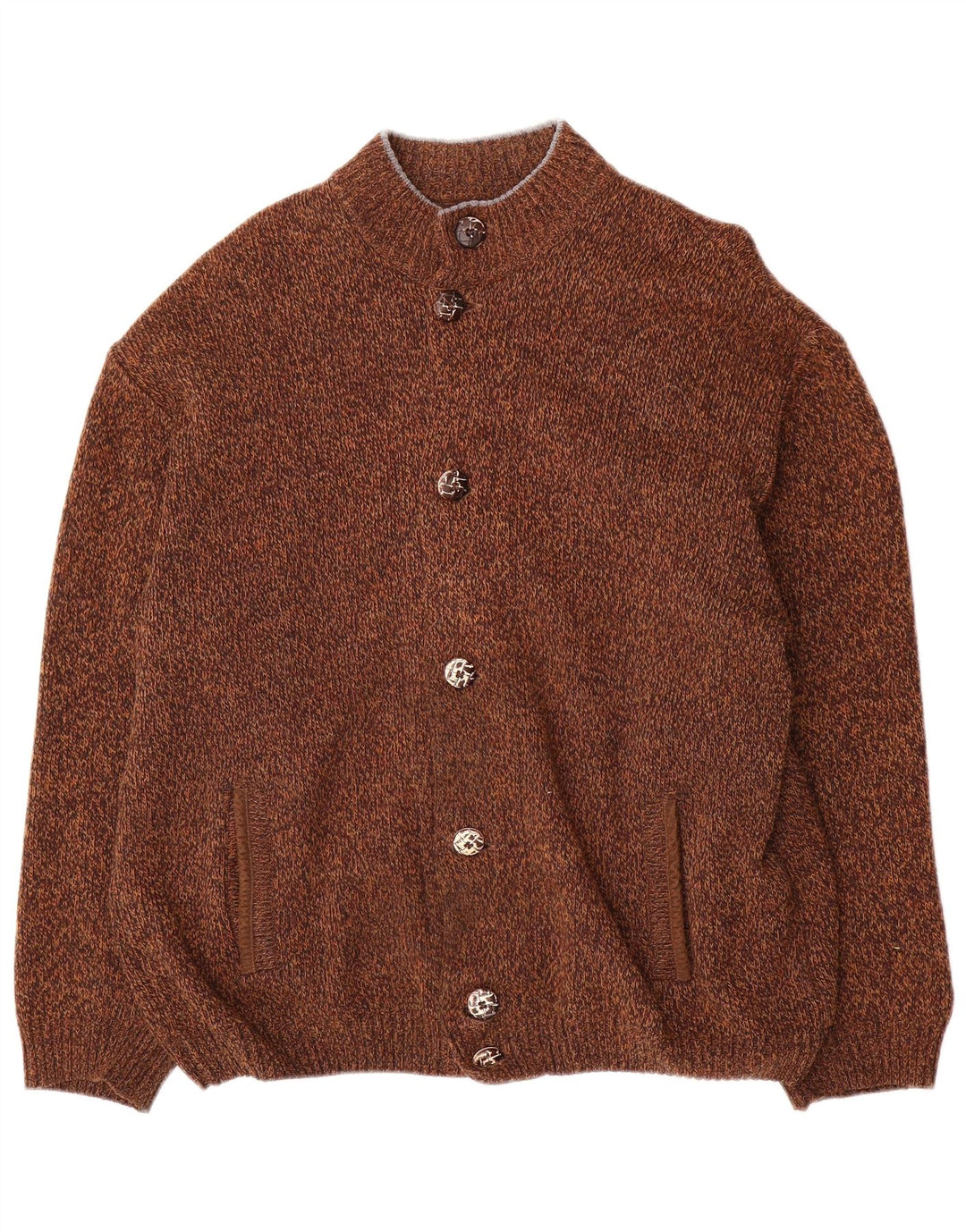 Bueckle Mens Cardigan Sweater Large Brown Flecked Wool